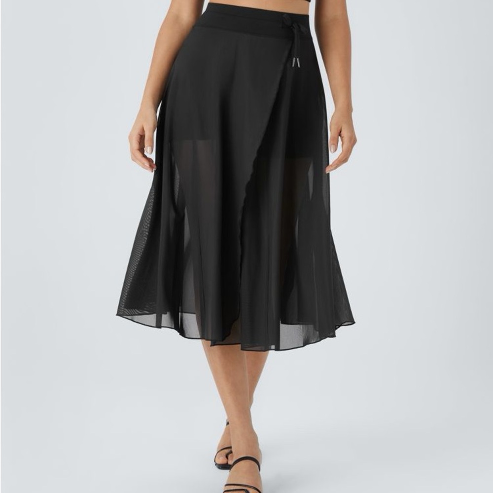 HALARA Black Asymmetrical Pleated Midi Skirt - Picture 5 of 8